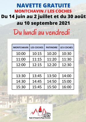 Horaires navette Eté 2021 (début et fin de saison)