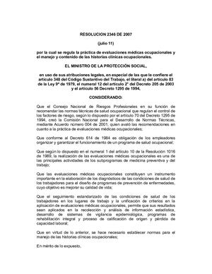 Resolucion 2346 De 2007 Examenes Medicos
