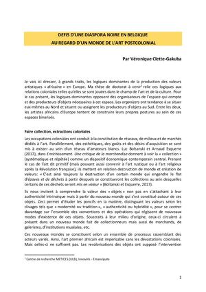 « Défis d'une diaspora noire en Belgique au regard d'un monde de l'art postcolonial » par Véronique Clette-Gakuba