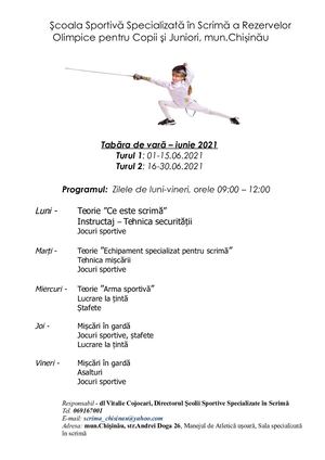 Programul Scrima Tabara De Vară 2021