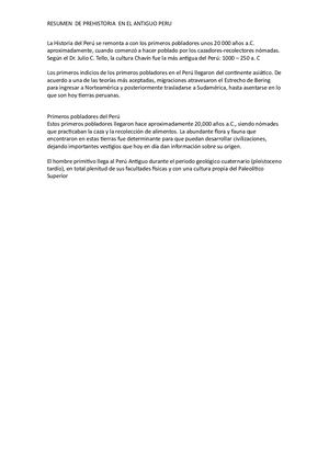 Resuemen De La Prehistoria Enel Antiguo Peru