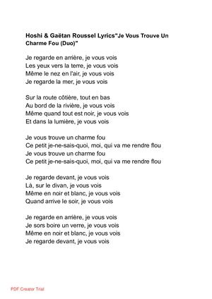 Je Vous Trouve Un Charme Fou