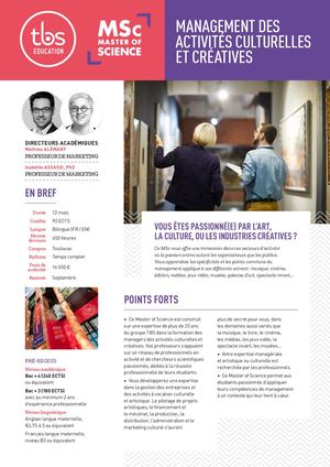 TBS Fiche MSc Management des activités culturelles et créatives FR