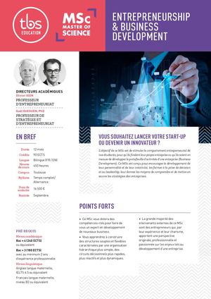 TBS Fiche MSc Entrepreneurship and Business Development FR