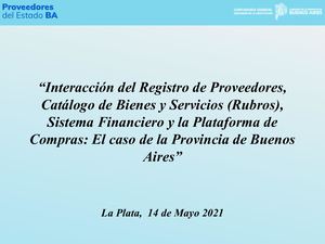 Interacción Registro, Catálogo Y Plataforma De Compras En La Provincia De Buenos Aires Red Federal 14 De Mayo 2021