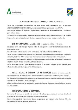 Actividades Extraescolares Normas
