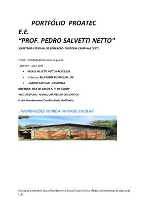 Portfólio Proatec E E “Prof Pedro Salvetti Netto