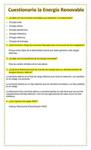 Cuestionario De Energia Renovable
