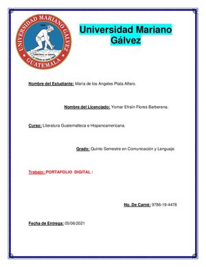Portafolio De Literatura Guatemalteca E Hispanoamericana