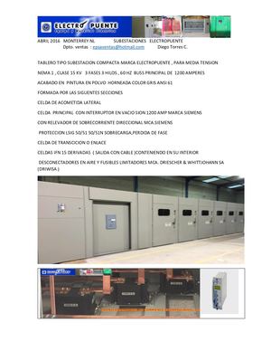 Tablero Tipo Subestacion Compacta Marca Electropuente (Sub Vac)