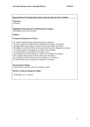 1st Grade Summary Unit 1 Elizabeth Ro