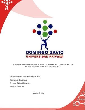 El Idioma Nativo Como Instrumento Obligatorio De Las Fuentes Laborales En El Estado Plurinacional