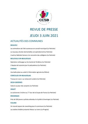 Revue de presse du jeudi 3 juin 2021