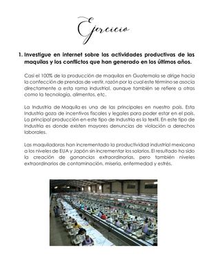 Ejercicio Actividades Productivas De Las Maquilas