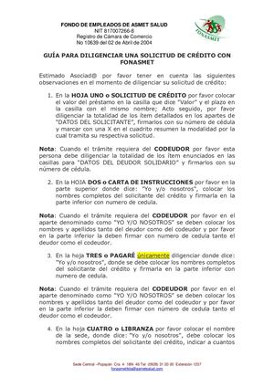 Guía Para Diligenciar Una Solicitud De Crédito Con Fonasmet