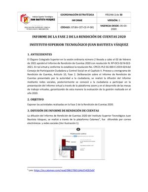 Informe Segunda Fase Rendición de Cuentas 2020