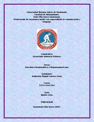 Portafolio Final Literatura Guatemalteca E Hispanoamericana