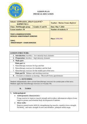 Lesson Plan PE Croatia, Fit4Thought