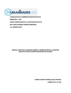 MANUAL PRÁCTICO ILUSTRADO SOBRE LA ORIENTACIÓN DE LA GESTIÓN EDUCATIVA PARA LOGRAR EDUCACIÓN DE CALIDAD