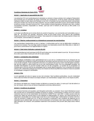 Conditions Générales De Vente (Cgv) Ouest Boissons