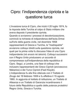 Cipro L'indipendenza Cipriota E La Questione Turca
