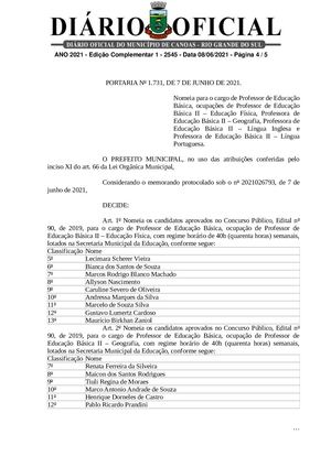 Diário Oficial Publicação Nomeia Peb 2