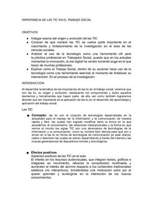 IMPORTANCIA DE LAS TIC EN EL TRABAJO SOCIAL.. .