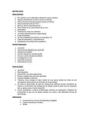 MATRIZ DOFA Y MATRIZ FODA BORRADOR JOHANA