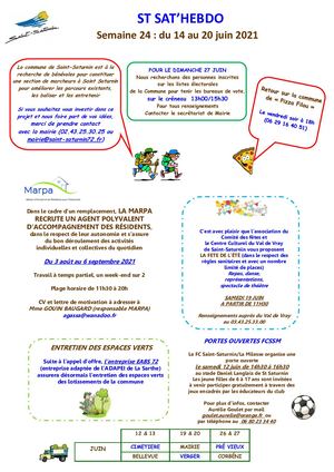 Semaine 24 Du 14 Au 20 Juin 2021