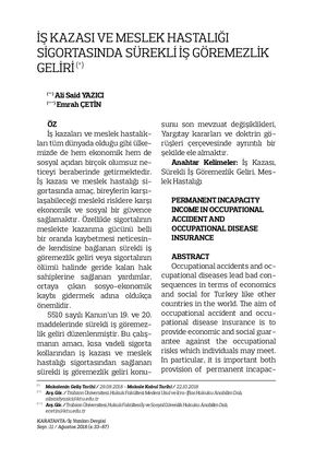 Sürekli İş Göremezlik Geliri Makale