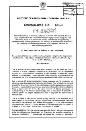 Decreto 596 Del 1 De Junio De 2021