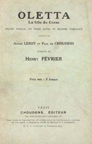 Leroy A Et Choudens P De, Oletta La Fille Du Corse