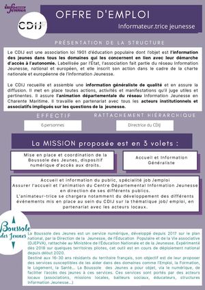 Poste Informatrice Jeunesse - La Boussole des Jeunes et Service Jobs