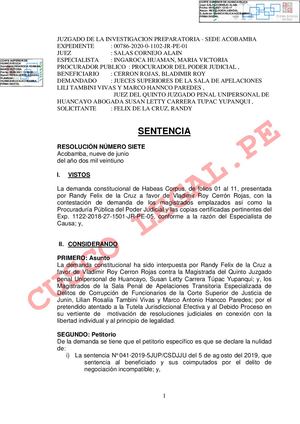 Sentencia De Habias Corpus De Vladimir Cerron