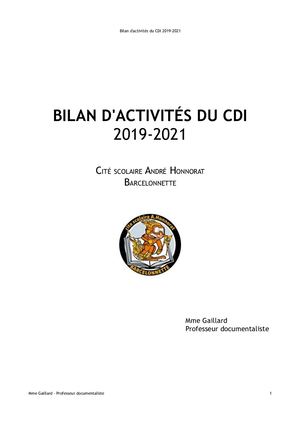 Bilan Cdi 2019 2021