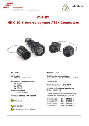 CVB ATEX MIL-C-5015 reverse bayonet ATEX connectors