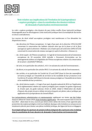 Note Relative À L'application De La Législation Protégées Aux Parcs Éoliens Terrestre
