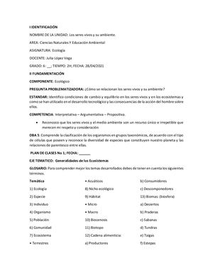 Plan De Clase N°1 Ecologia
