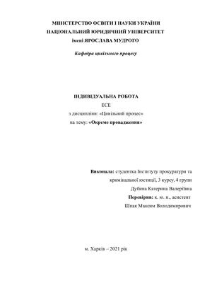 Окреме провадження: есе з цивільного процесу