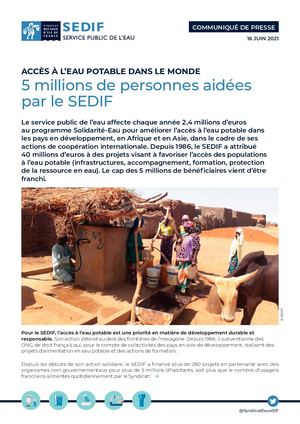 Communiqué de presse | 5 millions de personnes aidées par le SEDIF