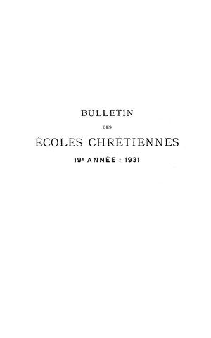 Ecoles Chrétiennes 1931-Tables