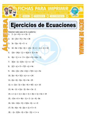 Ecuaciones Ejercicios Para Sexto De Primaria