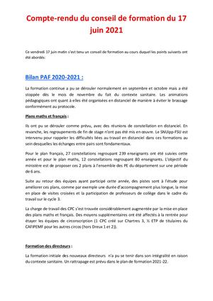 Compte rendu du Conseil Formation 17 jui_n 2021