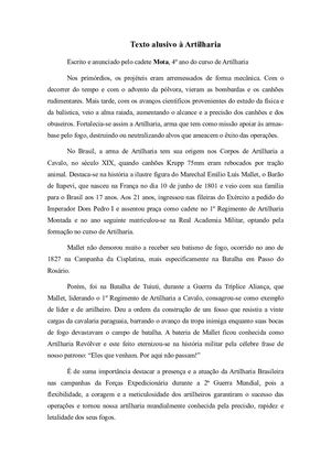 Redação Dia Da Artilharia