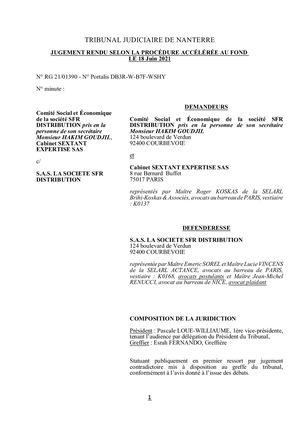 Tj Nanterre 18 Juin 2021 Cse Sfr Distribution C Sfr