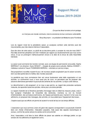 Rapports Moral, Financier Et Activité AG MJC Olivet Exercice Clos Au 31 08 2020