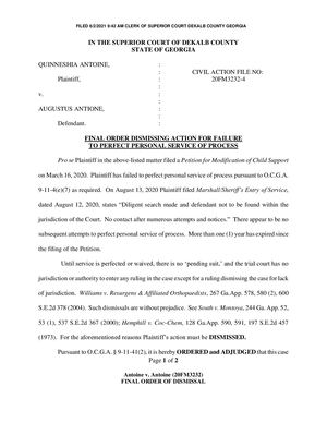 Antoine V Antoine (20fm3232) Final Order Of Dismissal (Signed) (1)
