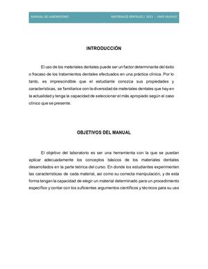 Manual De Laboratorio Materiales Dentales I 2021