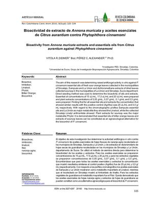 Bioactividad De Extracto De Annona Muricata Y Aceites Esenciales De Citrus Aurantium Contra Phytophthora Cinnamomi