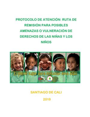 Protocolo De Atención Y Ruta De Remisión Para Posibles Amenazas O Vulneración De Derechos De Las Niñas Y Los Niños